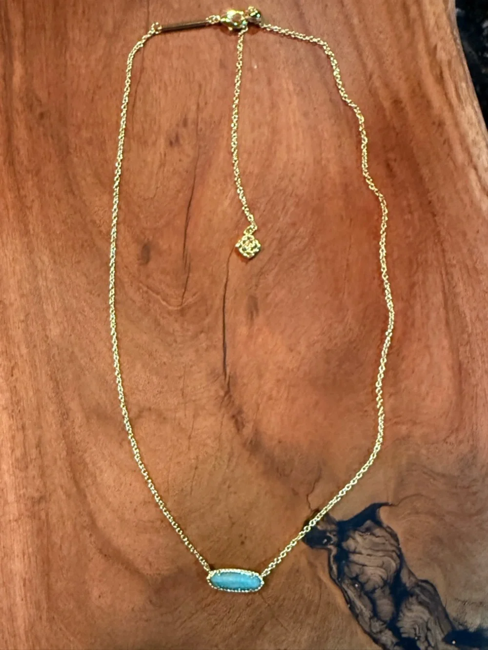 Kendra Scott Gold Necklace with Light Turquoise Oval Pendant - Picture 3 of 5